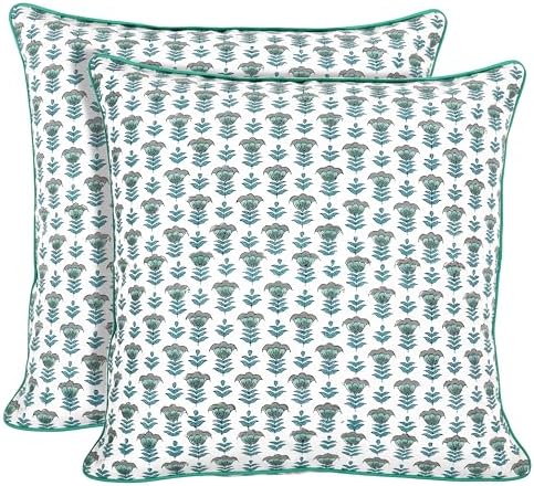 Ridhi Block Print Aquamarine Blue Pillow Cover 24" x 24" Decorative Couch by Ridhi