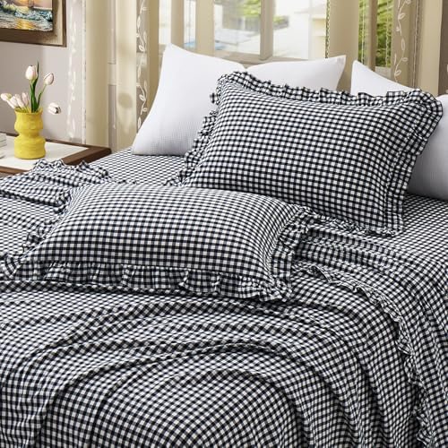KKJIAF 2 Pcs Plaid Ruffle Pillow Case King Size - Image 4