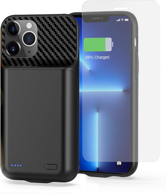 13800mAh High Capacity Battery Case for iPhone 14, for iPhone 13, 13 Pro (6.1 inch), 2025 Upgraded Battery Pack Rechargeable Charger External Charging Case w/Tempered Glass Screen Protector Black