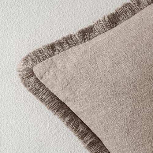 MIULEE Linen Fringe Decorative Fall Euro Throw Pillow Covers Dune 22x22 - Image 3