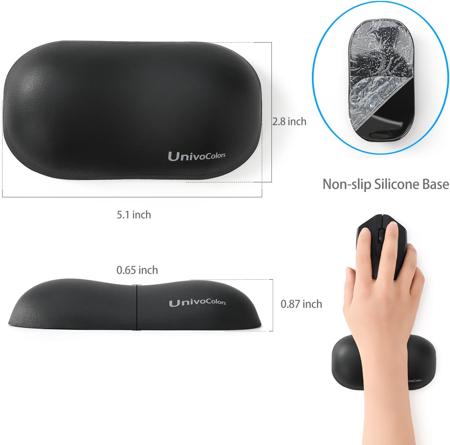 UnivoColors Design-Wave Wrist Rest, Artificial Sheepskin+Memory Foam+Ergonomic+Anti-Slip Gel, Resilience Support During Work and Gaming,Mouse Accessory,Black