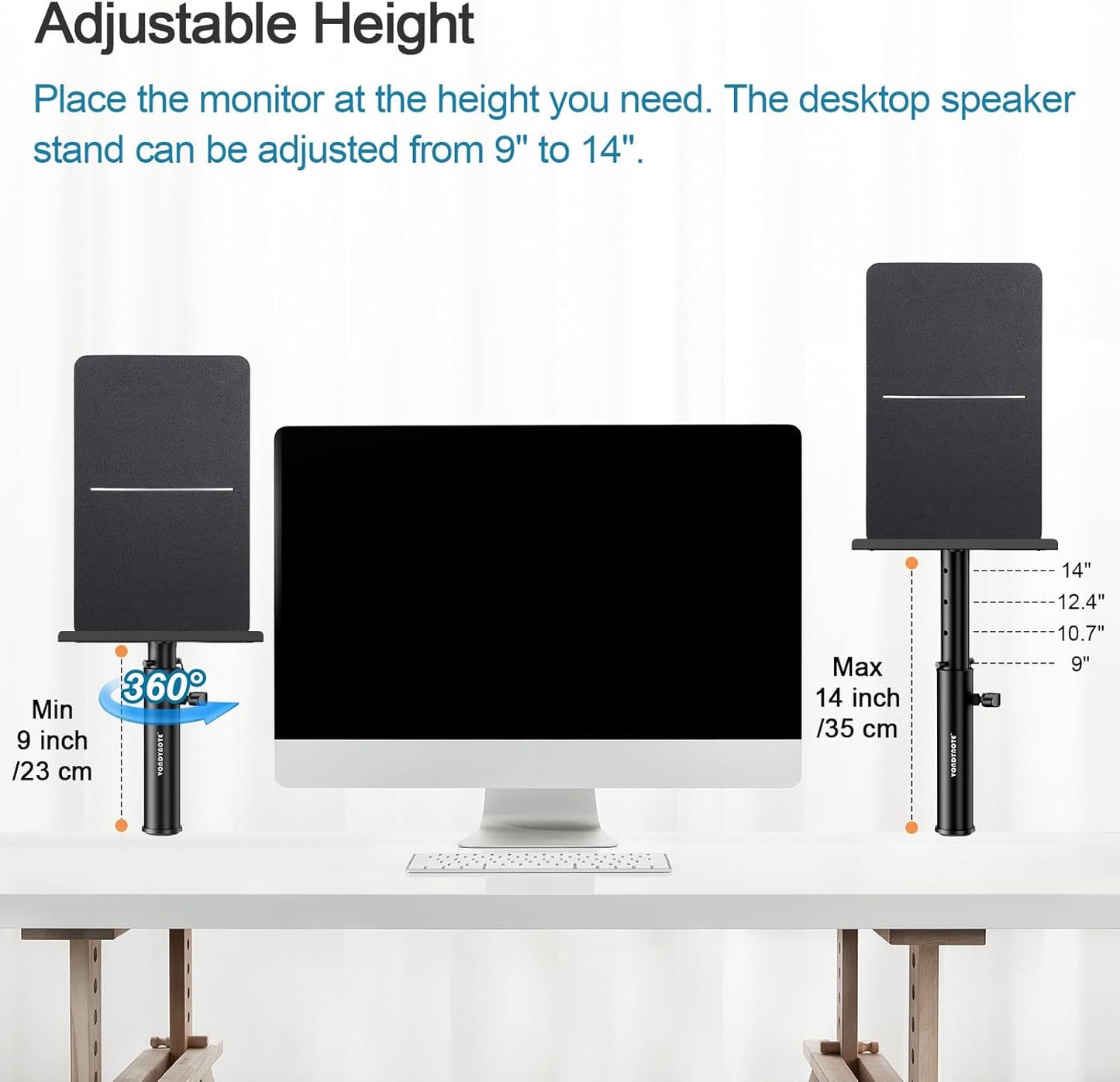 Set of 2 Studio Monitor Stands Desk Clamp Desktop Speaker Stands with Isolation Pads