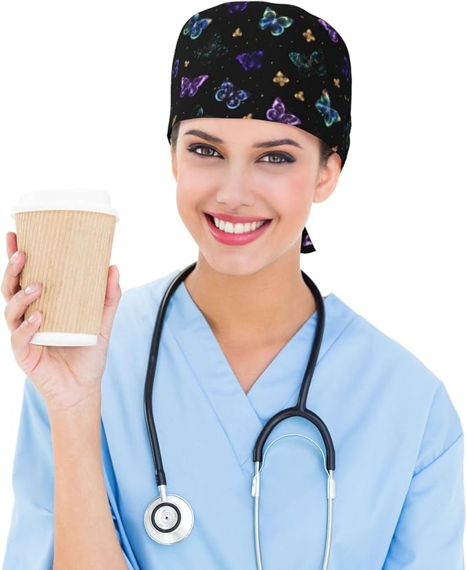 Working Cap Scrub Caps with Sweatband Adjustable Tie Back Hat Nurse Surgical - Image 4