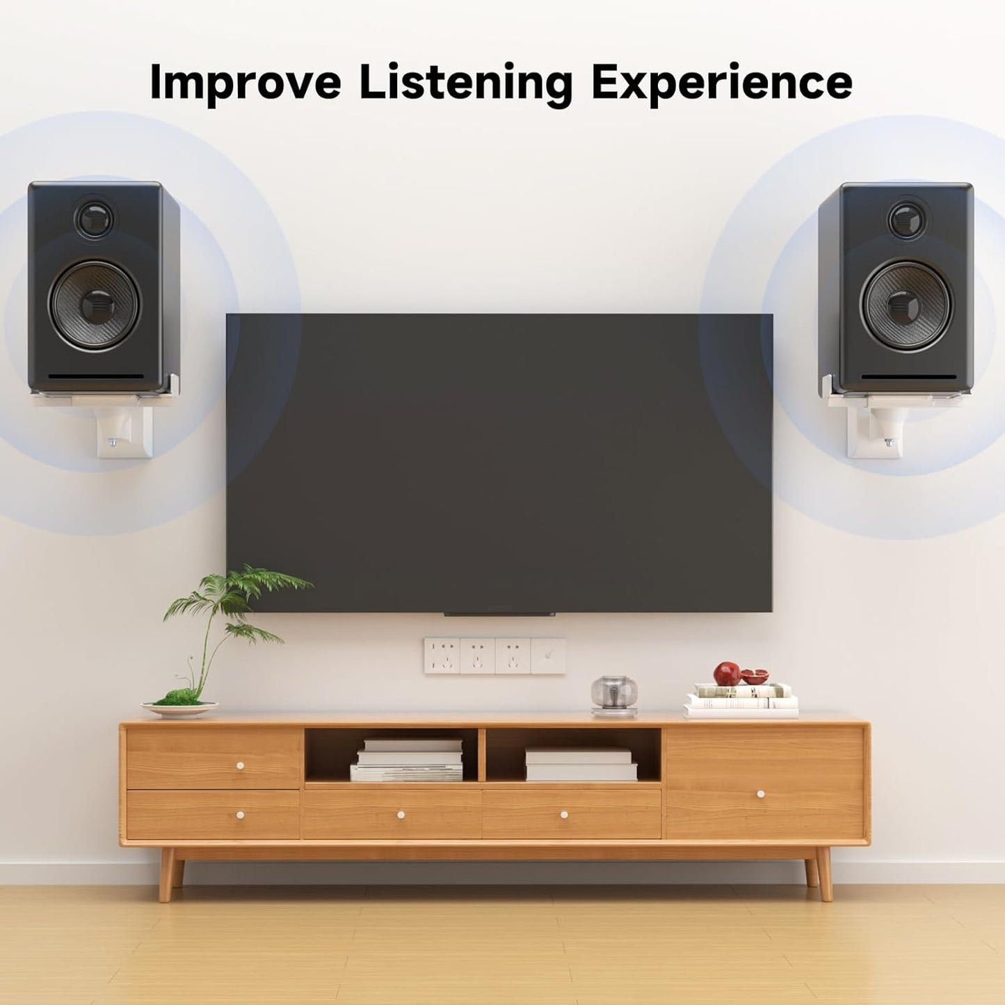 suptek Large Dual Side Clamping Bookshelf Speaker Wall Mounting Bracket for Large Surrounding Sound Speakers, Hold up to 66lbs White SPM201XLW