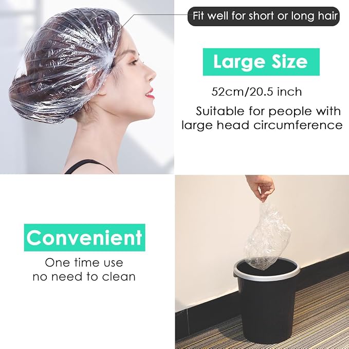 Keeygo Disposable Shower Caps 50 PCS Bath Caps Clear Waterproof Plastic Wraps - Image 5
