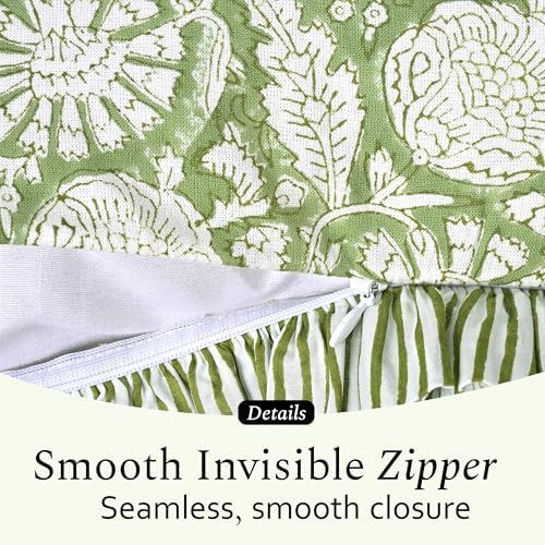 CPC Olive Bloom Hand Block Print 100% Cotton Ruffle Throw Pillow Cover 18x18 - Image 6
