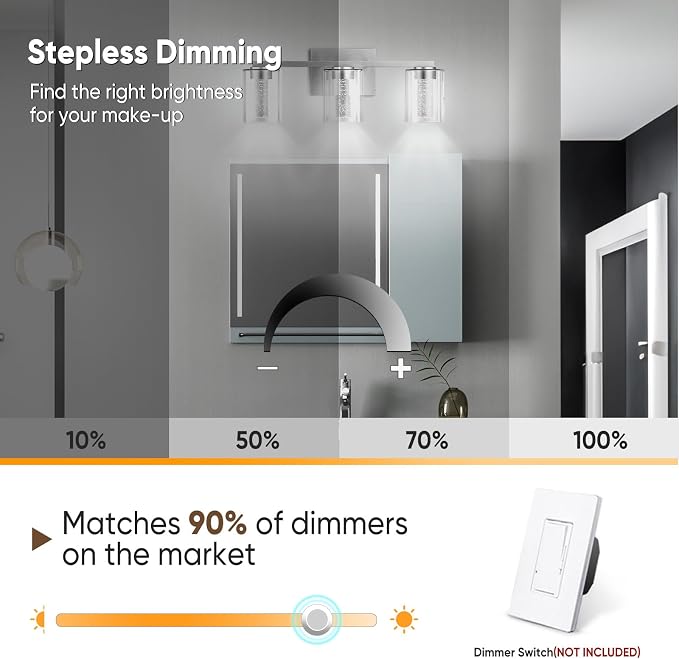 LED Modern Bathroom Light Fixtures Over Mirror, 3-Light Brushed Nickel Vanity - Image 9