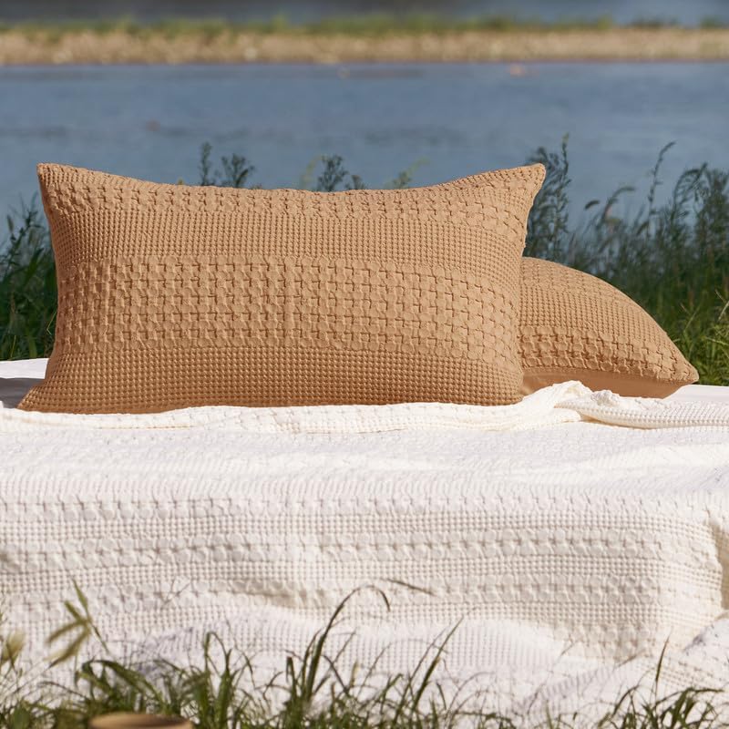 PHF Cotton Waffle Pillow Shams Queen Size 20" x 30", No Insert - Image 6