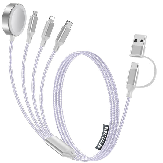 4-in-2 Charging Cable for Apple Watch Charger/Samsung/iPhone Charger,Car/Office/Camping/Travel Essentials,Type C Cable Multi Cord for iWatch Ultra/10-2/iPhone 16-11/Samsung S25-S20,iPad,airPods-Purple