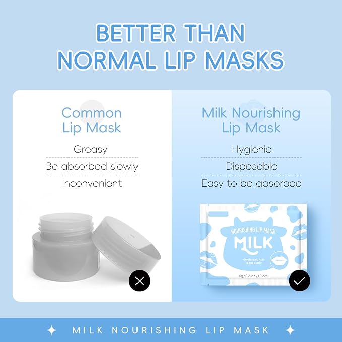 AKARY Milk 5 Pcs Moisturizing Lip Mask, Lip Sleep Gel Pads Mask Bulk - Image 9