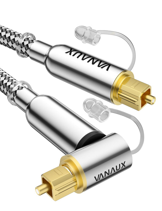 VANAUX 90-Degree Optical Audio Cable 6FT,Premium Fiber Optic Toslink Cable(24K Gold-Plated Connectors,Aluminum Alloy Shell,Braided Jacket)Ideal for Tight Spaces,Home Theater,Soundbars,Gaming Consoles