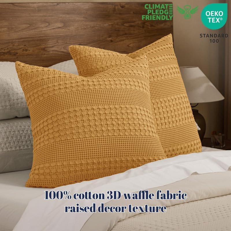PHF Cotton Waffle Weave Euro Sham Covers 26"x26", Pumpkin Orange, No Insert - Image 3