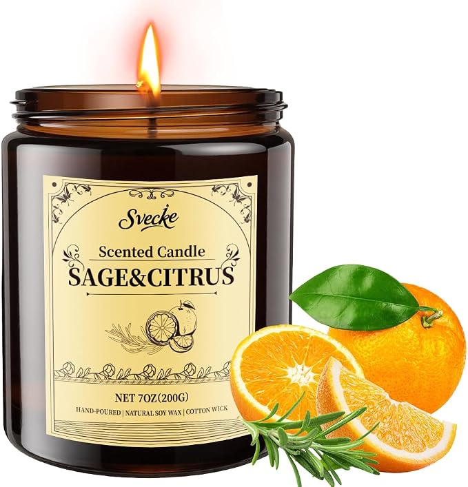 Sage and Citrus Scented Candles, 7oz Soy Wax Candle, Long Lasting Aromatherapy by SVECKE