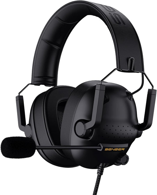 SENZER SG500 Surround Sound Pro Gaming Headset with Noise Cancelling Microphone - Soft Memory Foam Padding - Portable Foldable Headphones for PC, PS4, PS5, Xbox One, Switch - Black