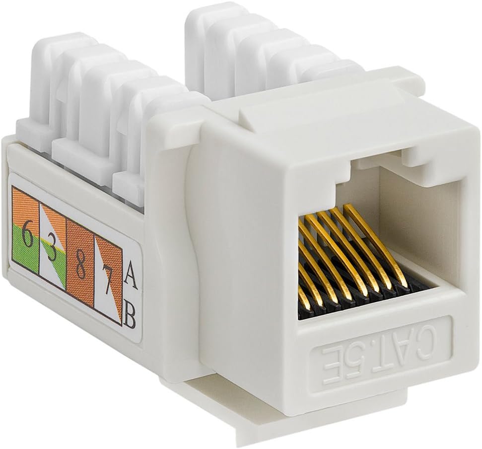 Cmple - 10 Pack Cat5e Keystone Jack Insert Punch Down RJ45 Connectors RJ45 Keystone Jack 90 Degree Female for Wall Plates, Patch Panels, Patch Cables, Ethernet Cables - White