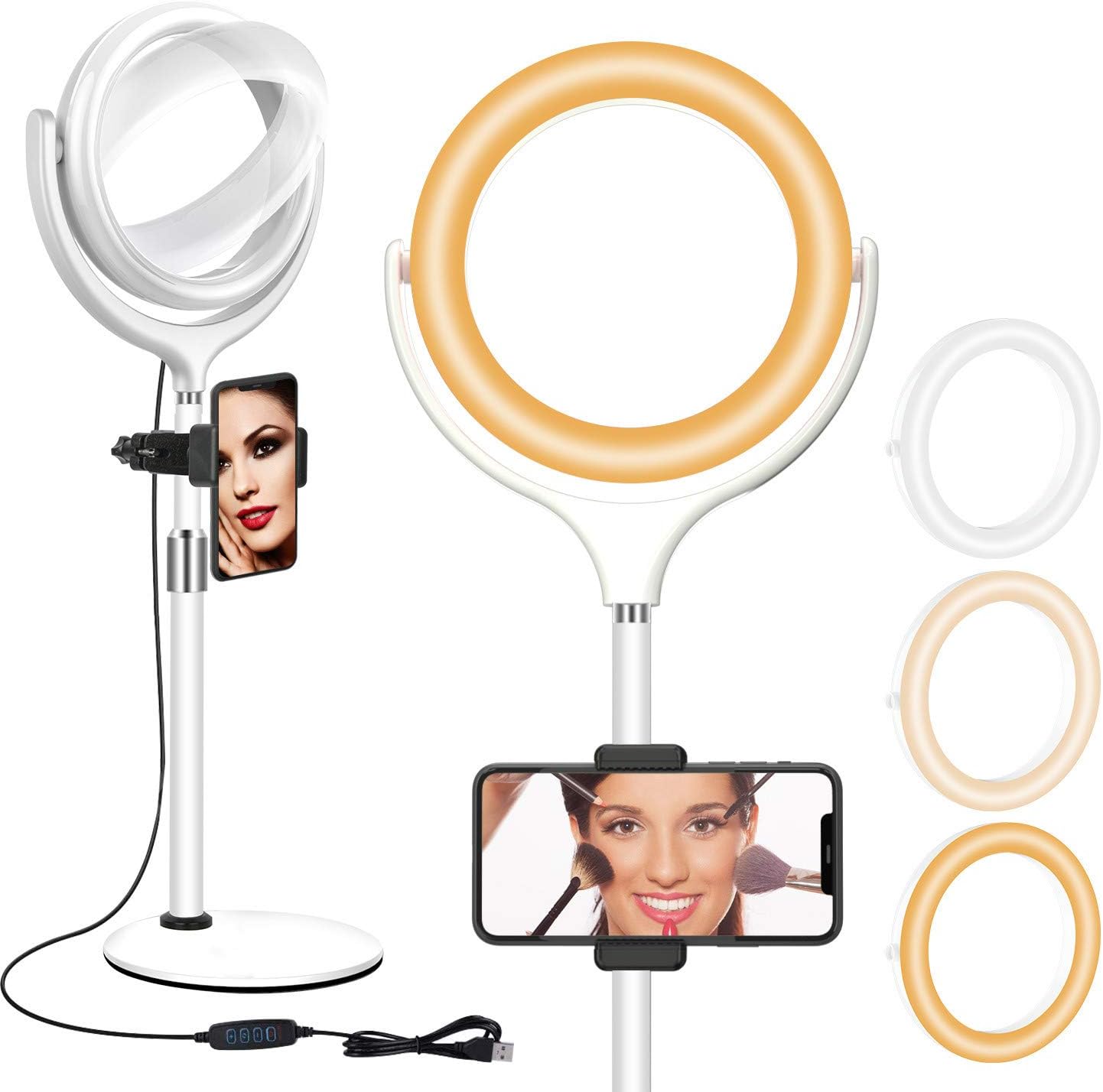 8 inch Desk Ring Light with Stand, Adjustable Computer Circle Light for Video Conference Lighting, Zoom Calls, Virtual Meeting, Video Recording, Selfie Light with Phone Holder for Streaming, Podcast