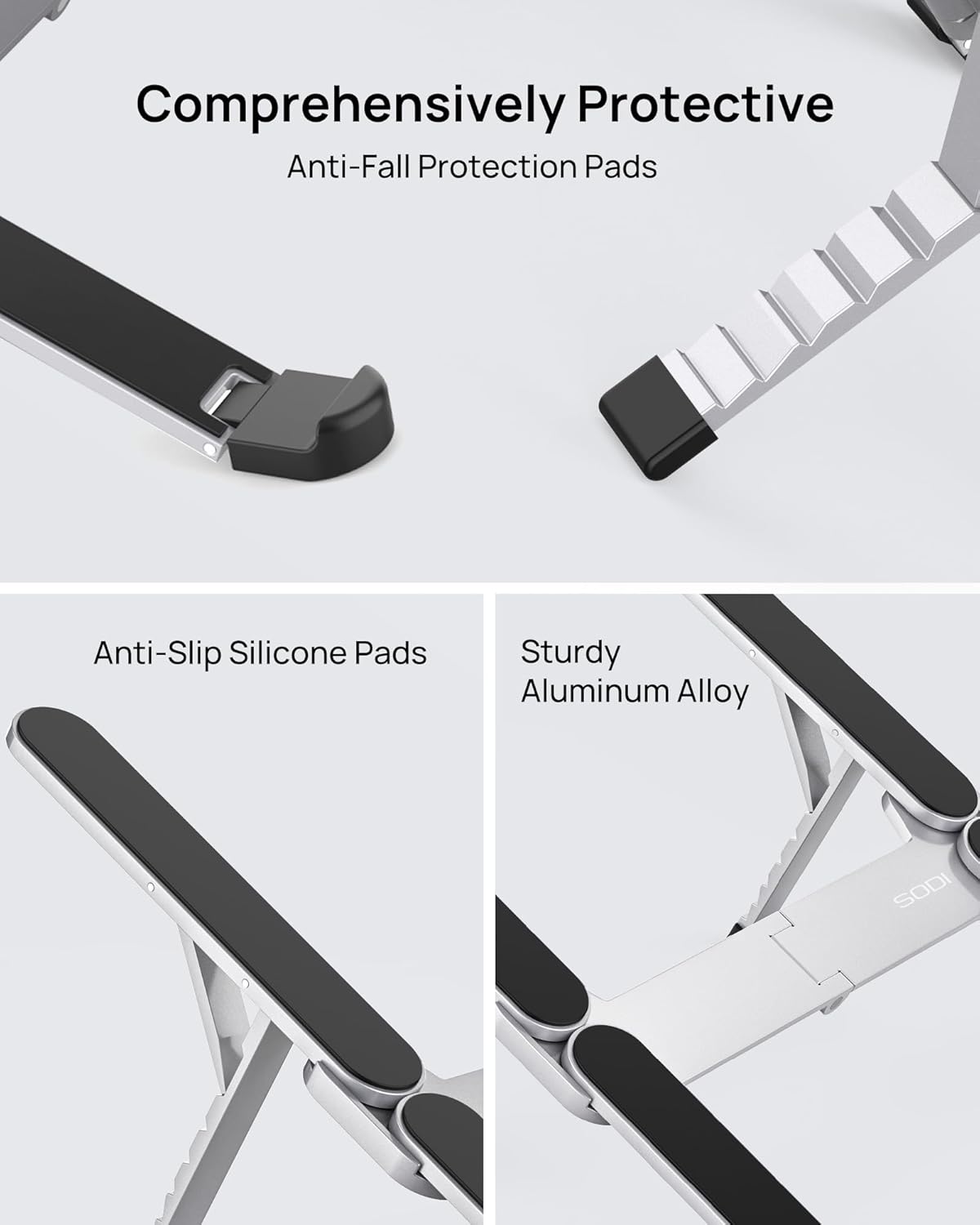 【Innovative & Ultra Compact】SODI Foldable Laptop Stand for Desk, Lightweight Portable Tablet Holder for Business Travel, Cafe, 6 Level Height Adjust Computer Holder for MacBook, Tablet 10-16", Silver