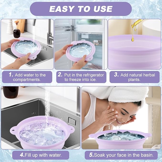 Face Bowl for Ice with Built-In Ice Tray, Collapsible Silicone Facial Ices Bath - Image 6