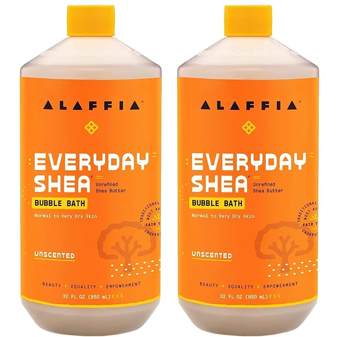 Alaffia Bubble Bath, Unscented 2-Pack – Long-Lasting Bubbles by Alaffia