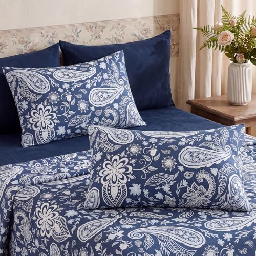 Bedorm Cotton Pillow Cases Standard Size Set of 2 Paisley Floral Pillow Covers - Image 4