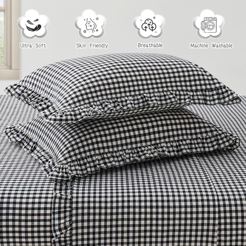 KKJIAF 2 Pcs Plaid Ruffle Pillow Case King Size - Image 5