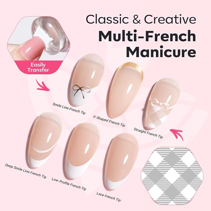 Modelones 16PCS Plaid Nail Stamping Kit – French Tip Stamper White Black - Image 4