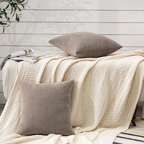 GAWAMAY Taupe Gray Chenille Throw Pillow Covers 26x26 Set of 2 - Image 5