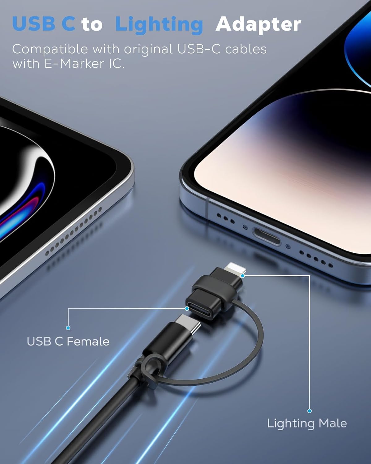 MoKo USB C to Lightning Adapter 4 Pack, Not for Audio/OTG, Lightning Male to USB C Female Adapter for iPhone 14/13/12/11/X Series, iPad/AirPods, Charging & Data Sync, with Anti-Lost Loop, Black