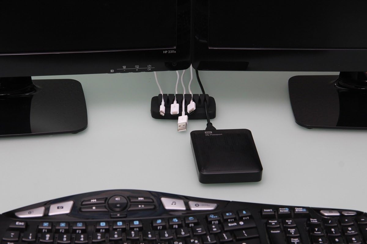 Heaviest Cable Organizer on The Market! Compact and Weighted Desktop Cord Holder and Cable Organizer, Eco-Friendly Silicone, No Bad Smell, Bundled with 4 Reusable Cable Ties! (Black)