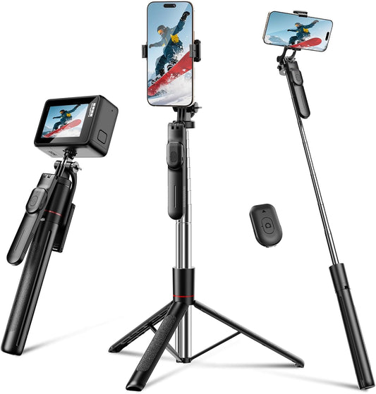 Takerers 67" Cell Phone Tripod Stand & Selfie Stick with Wireless Remote, All in One Multifunctional Selfie Stick Tripod for iPhone Android Action Camera GoPro Insta360 DJI OSMO Pocket 3 Accessories
