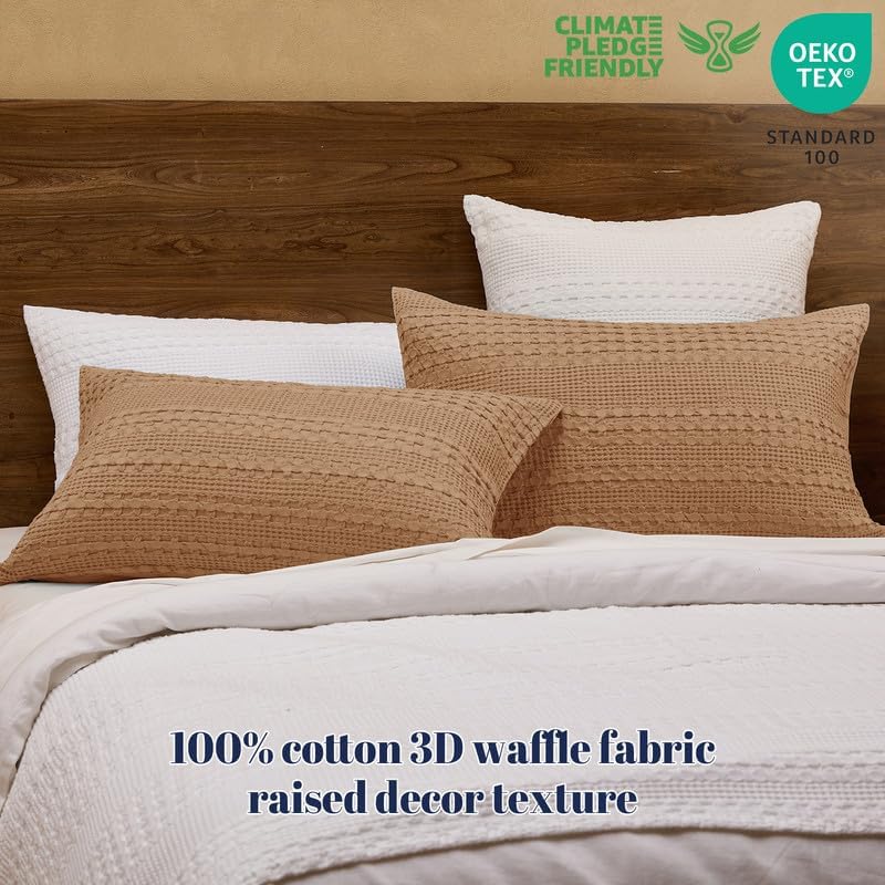 PHF Cotton Waffle Pillow Shams Queen Size 20" x 30", No Insert - Image 3