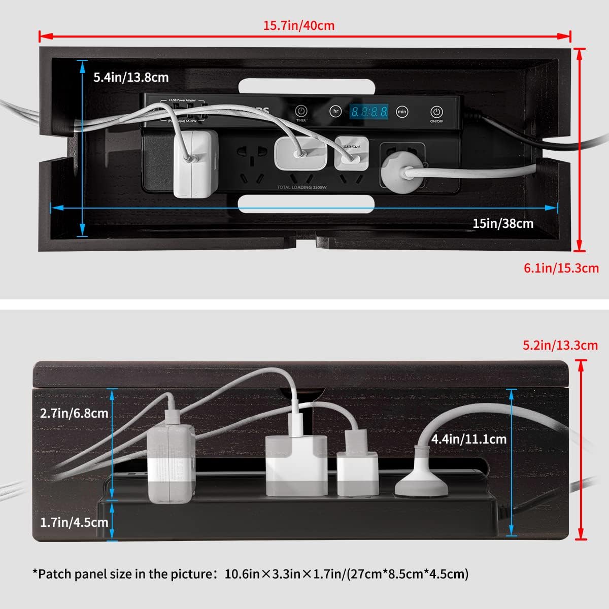 Large Cable Management Box-Stylish Wire Organizer, Wire Concealer and Wire Management Box-Wire Management Box with Protective Sleeve (Black)