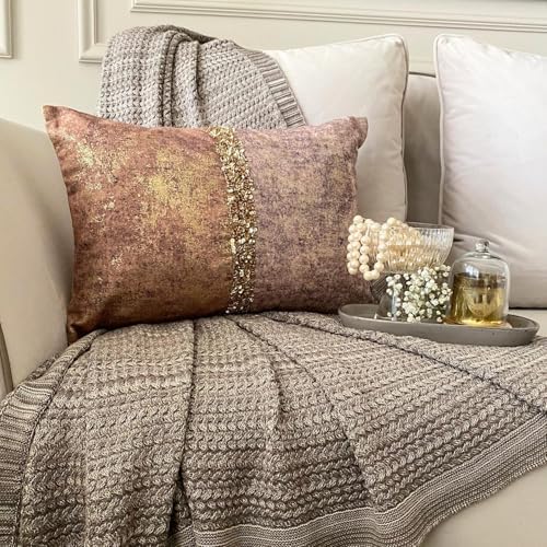 The HomeCentric Decorative Oblong Pillow Cover Rust & Gold, Sequins Embroidered - Image 4