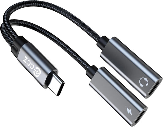 USB C Splitter,1 in 2 Out Dual USB C Type Headphone and Charger Audio Adapter, Type C Headphone Adapter and 60W PD Fast Charging Dongle Cable Compatible with Phone 16/15 Pro Max,USB-USB, 1Pack)