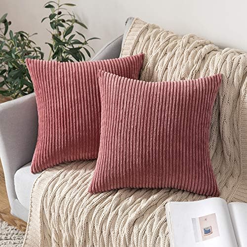 MIULEE Soft Corduroy Throw Pillow Covers Set of 2 18x18 Cranberry Red by MIULEE