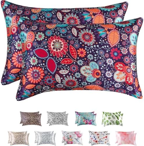MR&HM Satin Pillowcase 2 Pack, Queen Size 20"x30", Boho Floral by MRHM