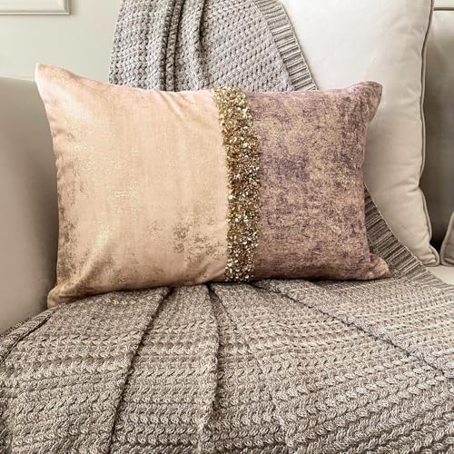 Pack of 2 Decorative Lumbar Pillow Cover Ivory & Gold, Sequins Embroidered - Image 4