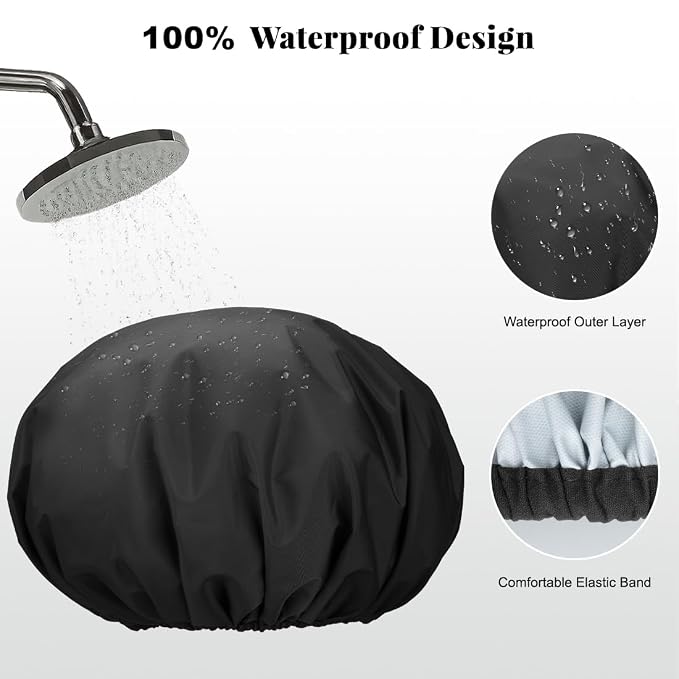 3 Pack Reusable Shower Cap for Women, Waterproof Hair Cap for Shower and Bath - Image 2