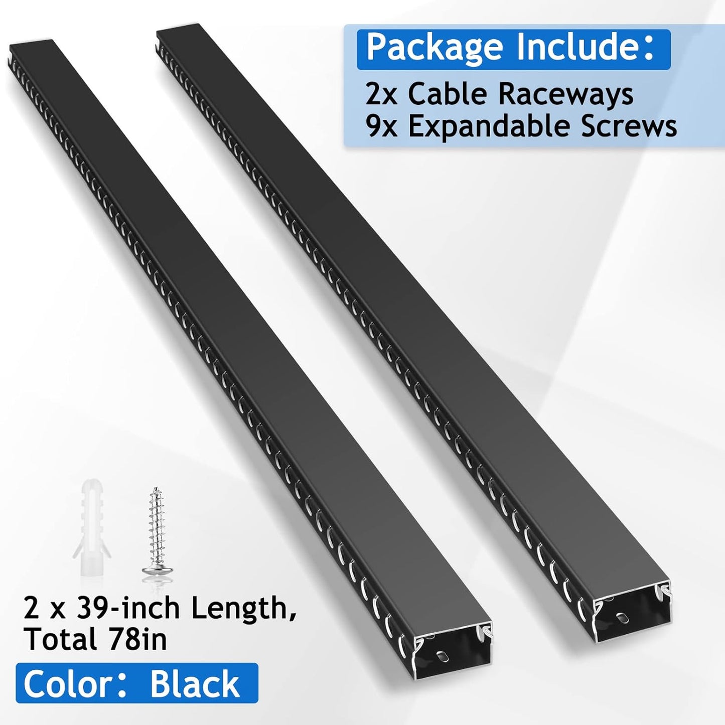 ZhiYo Cable Raceway 78in(2xL39in), Server Rack Cable Management Under Desk Cord Organizer, Electrical Safe PVC Cable Channel Open Slot Wire Raceway for Network/PC/TVs, Wire Duct H1 x W1.6in Black