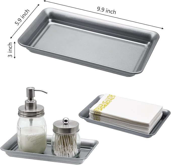 Vintage Farmhouse Decor Metal Vanity Tray, Countertop Guest Hand Towel Storage - Image 3
