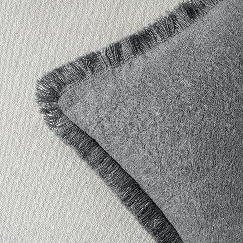MIULEE Boho Linen Fringe Decorative Throw Pillow Covers Grey 18x18 - Image 3