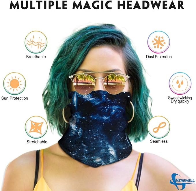 Venswell Neck Gaiter Face Mask Men Women, Seamless Bandana Rave Face Cover - Image 2