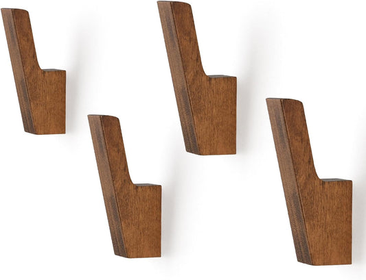 VIS'V Walnut Wall Hooks, Wall Mount Wooden Coat Hooks for Entryway Cubicle, Brown, 4 Pcs