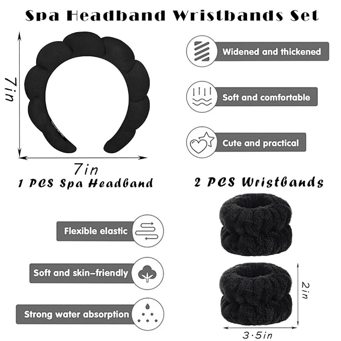 Spa Headbands for Washing Face Wristband Set Sponge Makeup Skincare Headband - Image 2
