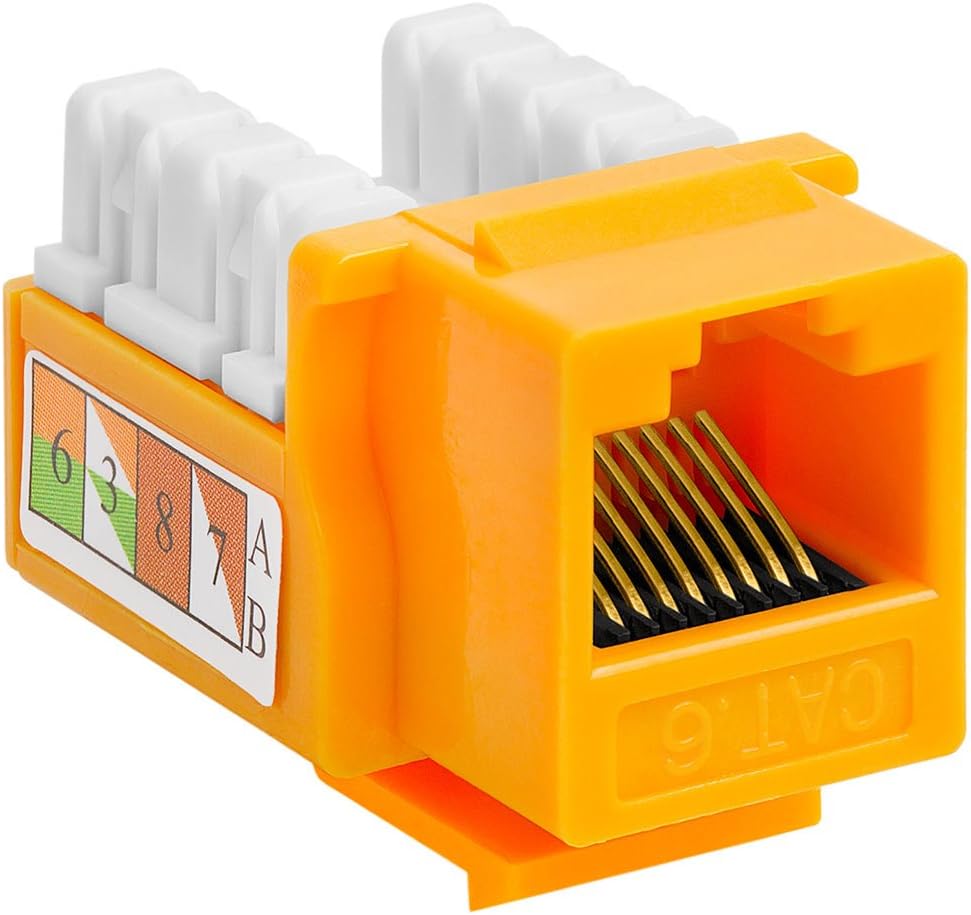 Cmple - RJ45 Keystone Jack 90 Degree Cat6 Keystone Jack Insert Punch Down RJ45 Connectors Female for Wall Plates, Patch Panels, Patch Cables, Ethernet Cables - Yellow
