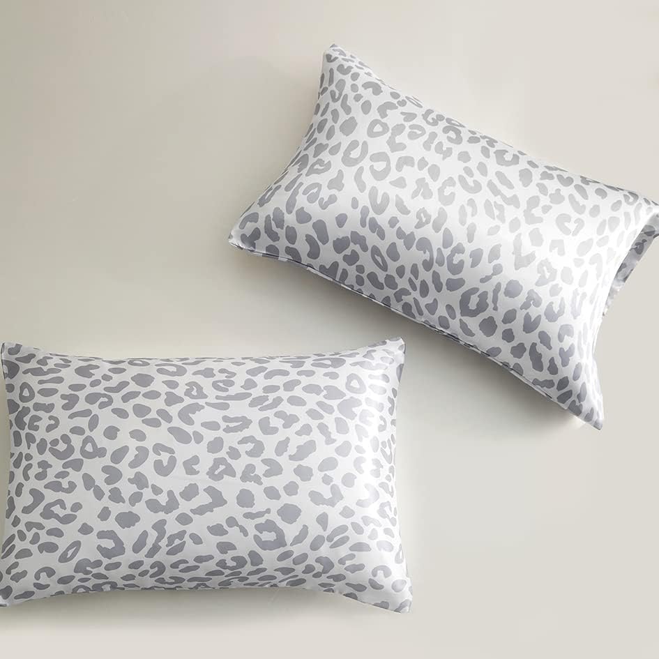 Grey Leopard Printed Pillow Case, King Cheetah Satin Pillowcase 2 Pack - Image 5