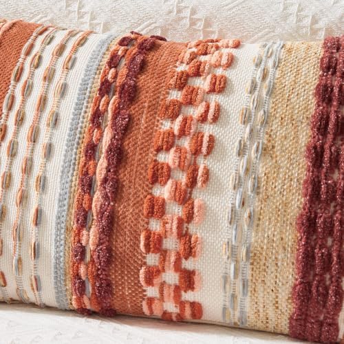 Kevin Textile Boho Tufted 14"x20" Lumbar Pillow Cover 1 Pack, Burnt Orange - Image 3
