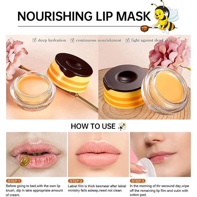 2PCS Bee Lip Balm Honey Pot, Lip Mask Propolis Moisturizing Lip Balm - Image 7