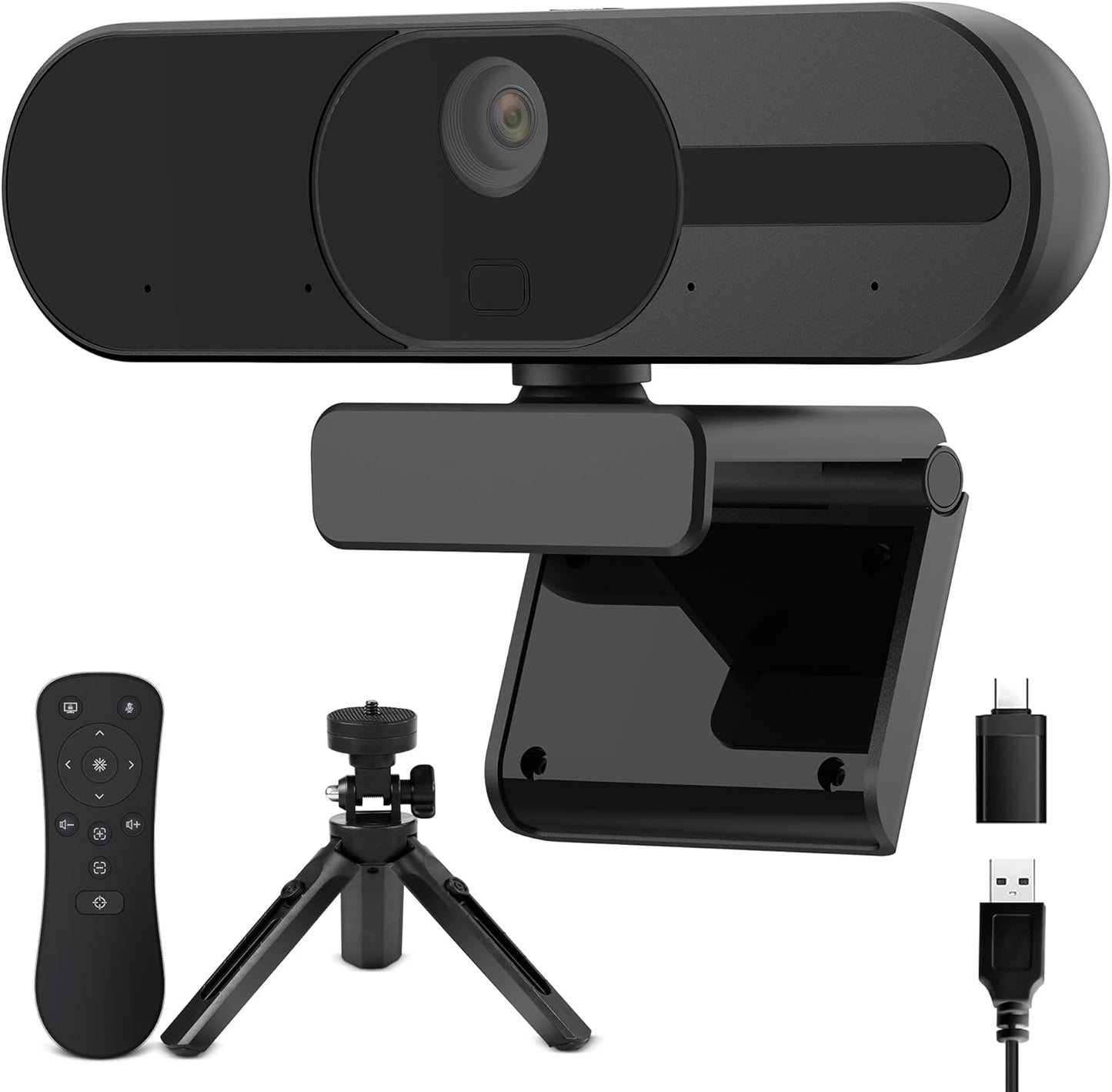 4K Webcam with Speaker and 4 AI Noise-Cancelling Mics, Wide Angle PC Cameras with Remote, Auto Focus, Privacy Cover, Tripod, Great for Computer, Zoom, Skype, Teams, Laptop, Personal Video Calling