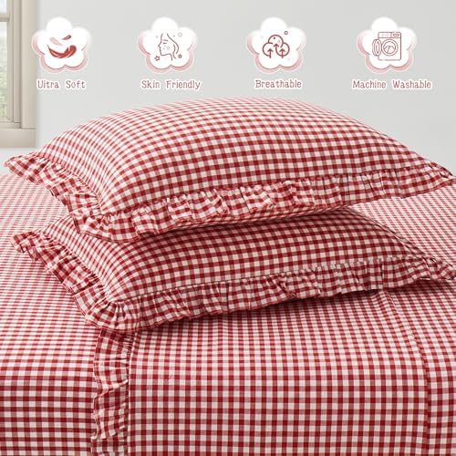 KKJIAF 2 Pcs Plaid Ruffle Pillow Case Standard Size - Image 5